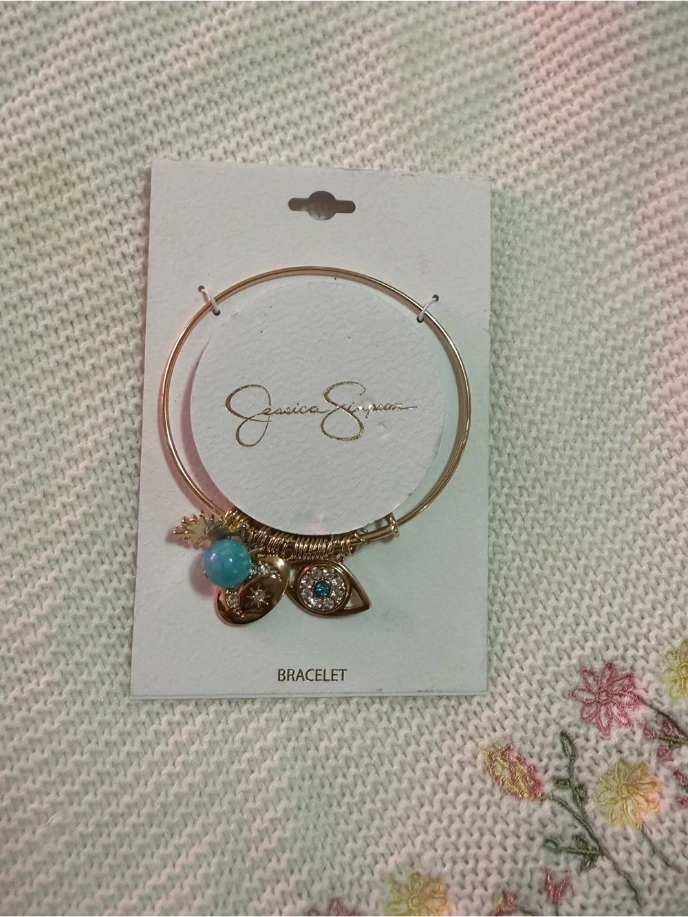 Jessica Simpson Gold-Tone Charm Bangle with Turquoise Bead